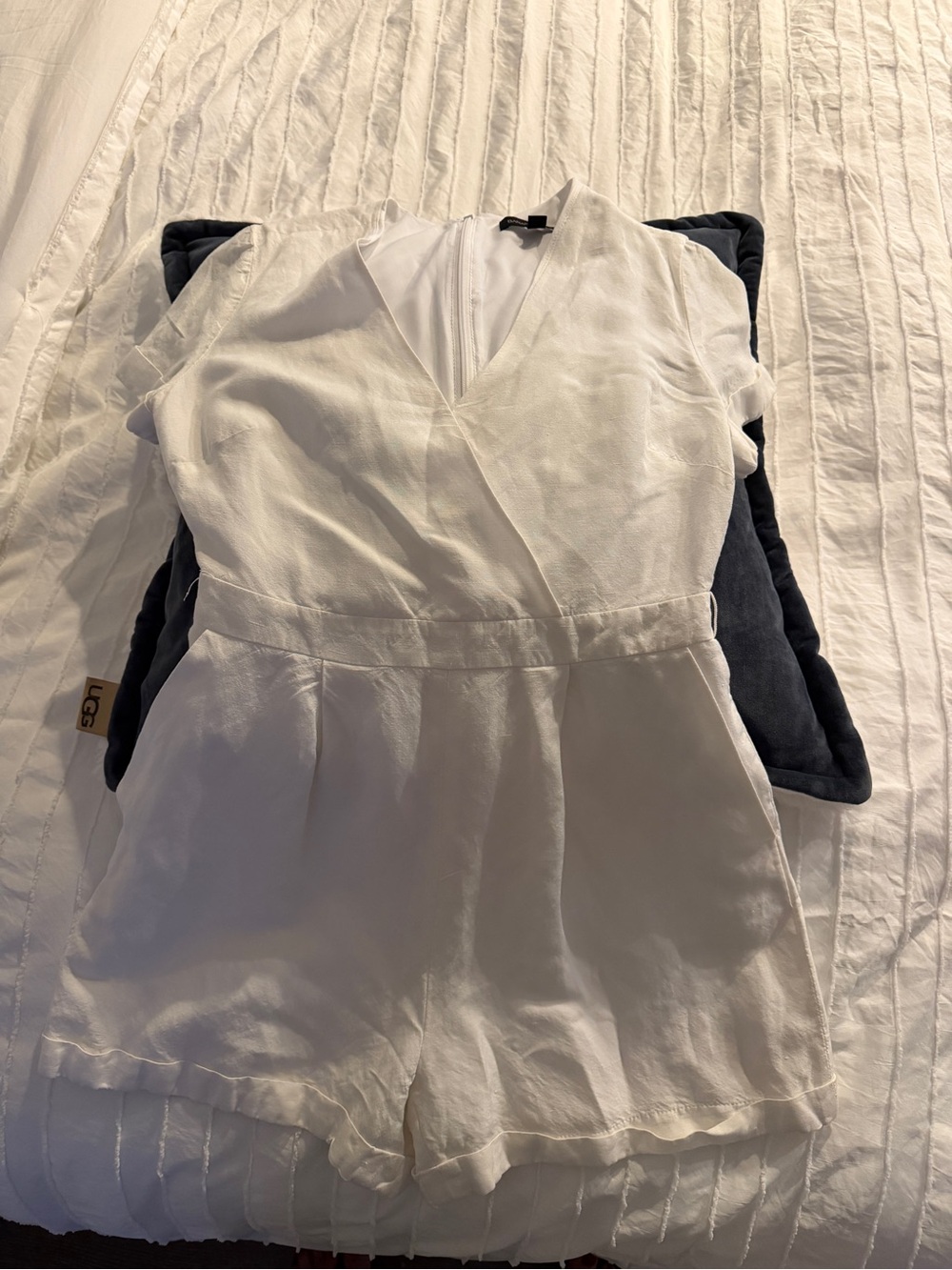 White V-Neck Short linen Romper Dress - banana republic